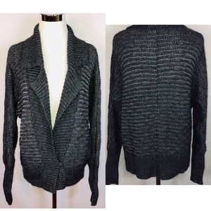 Rebecca Taylor Wool Blend Silver Cardigan Sweater Long